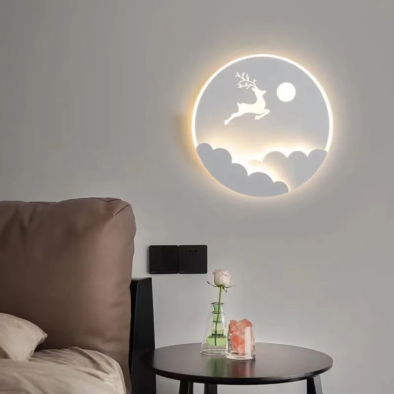 LED Childre's Room Lamp Cartoon Deer Butterfly Moon Star Wall Light for Bedside Boys Girls Kids Home Decoration