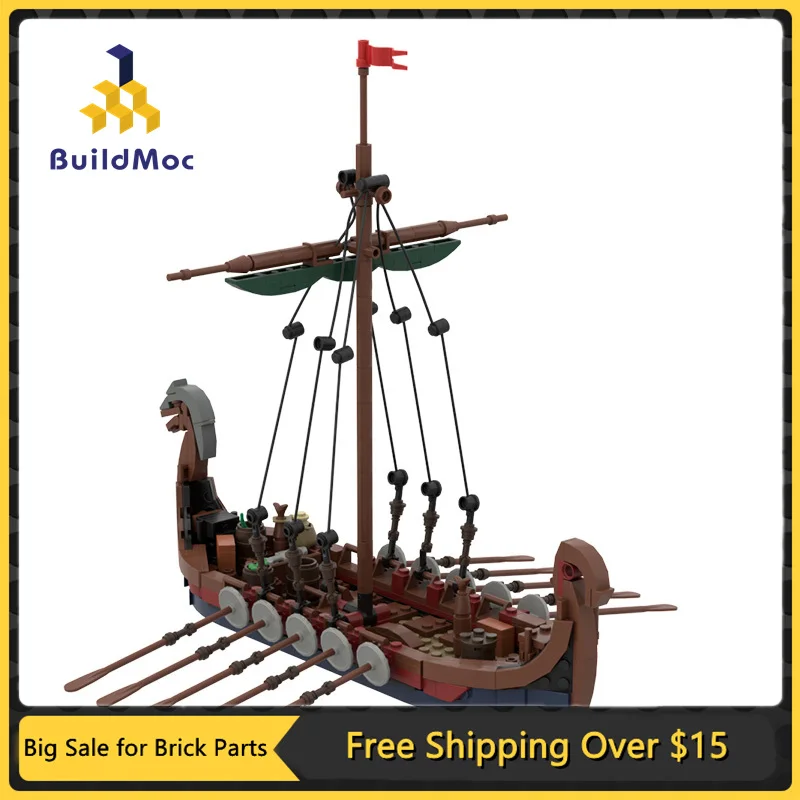 

MOC Viking Longship Building Block Kit Military Warships Naval Vessel Ship Goat Boats Bricks Model DIY Kid Assmble Toy Gift