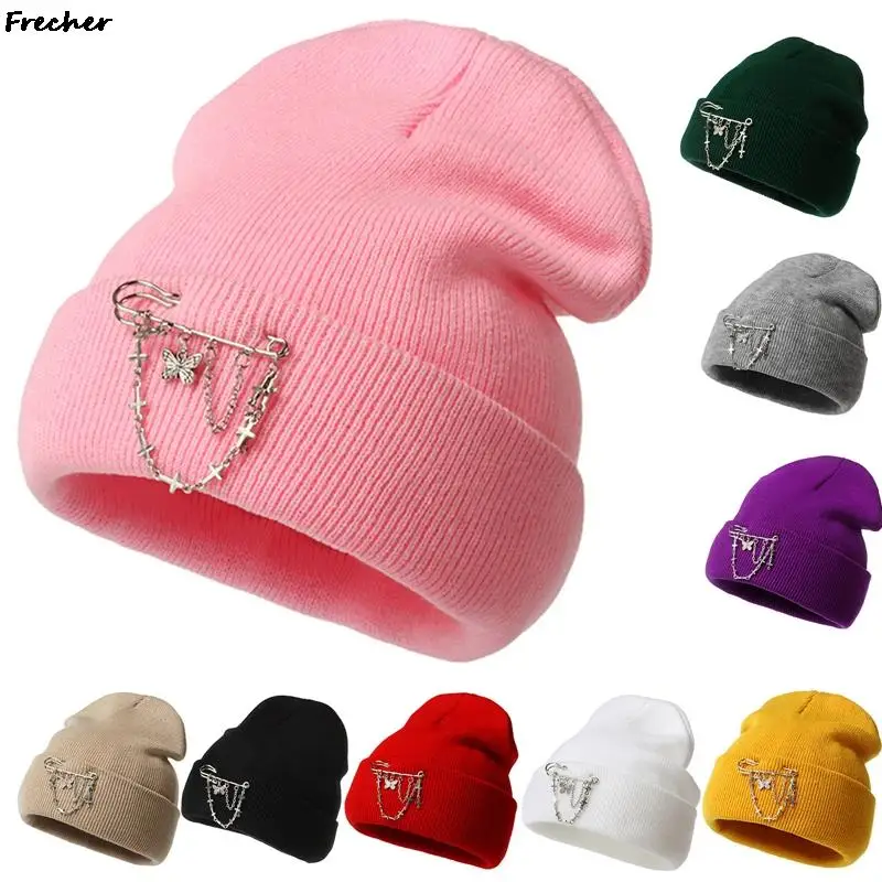 

Butterfly Chains Beanies Hats Winter Warm Slouchy Hat Comfortable Hip Hop Skullcap Trendy Streetwear Fashion Party Knit Cap New