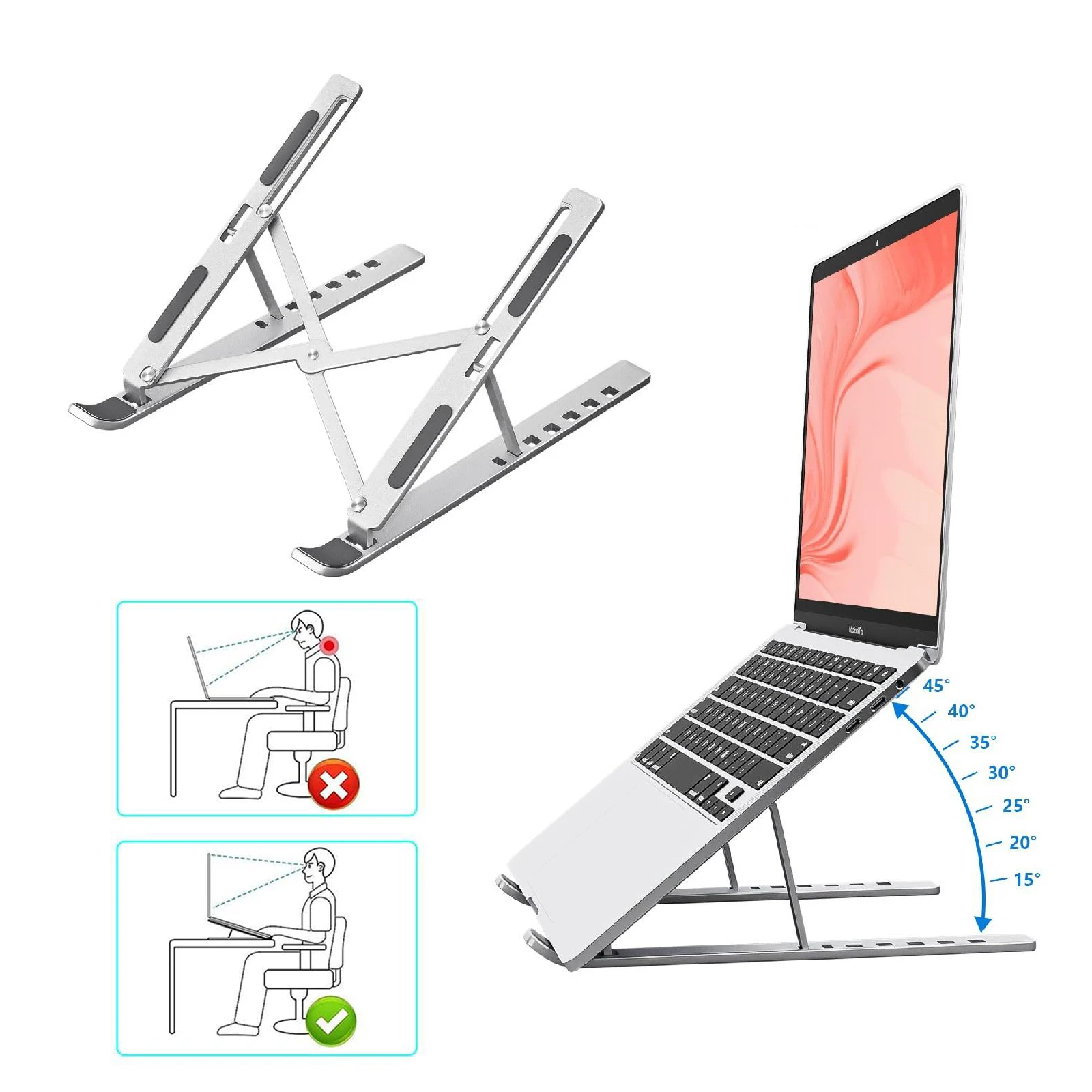 Aluminum Alloy Laptop Holder Stand Adjustable Foldable Portable for Notebook Computer Bracket Lifting Cooling Holder Non-slip