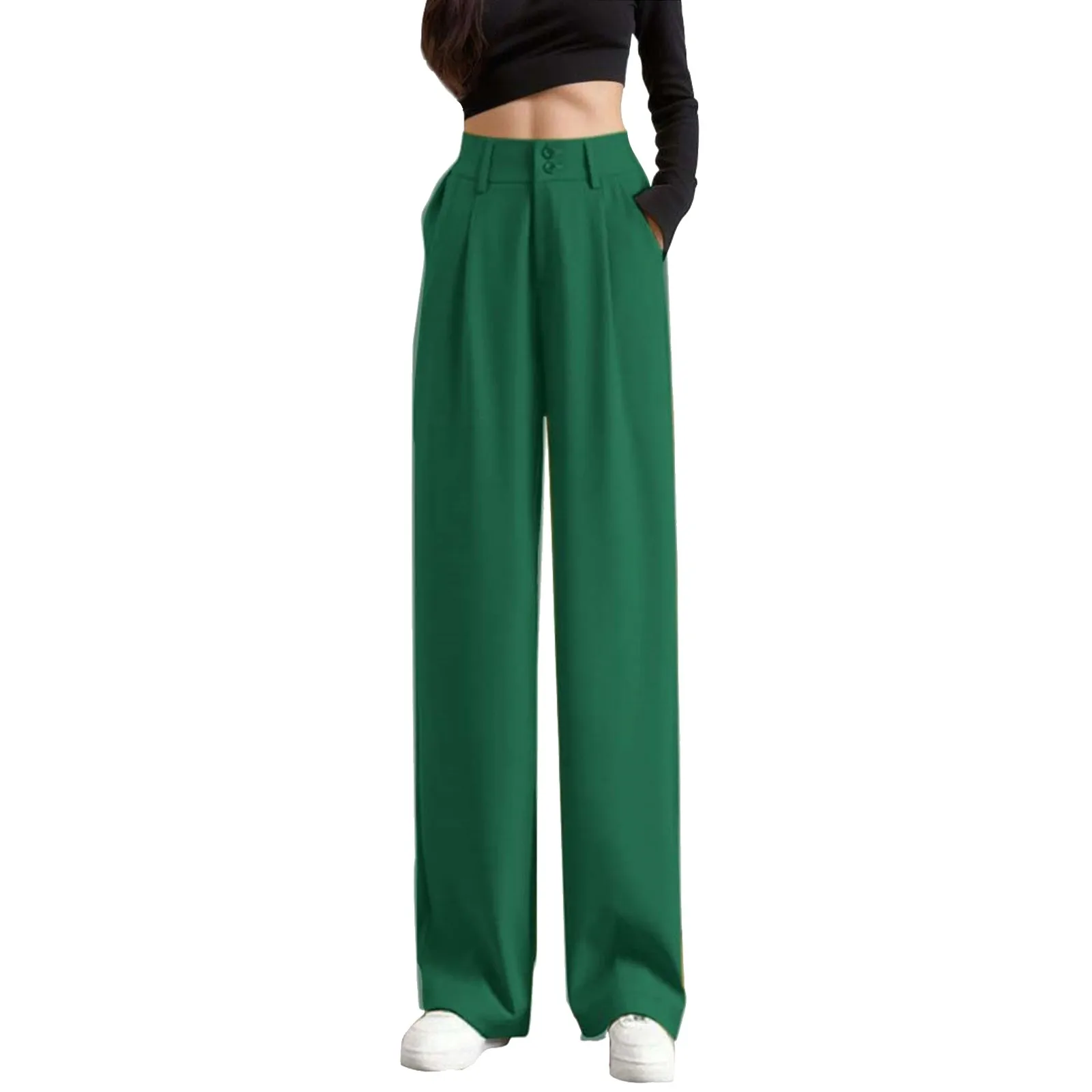 Pantalones de traje de Color liso para mujer, Pantalones rectos de pierna ancha sueltos de cintura alta, ropa de oficina, Pantalones Retro elegantes, Pantalones de negocios