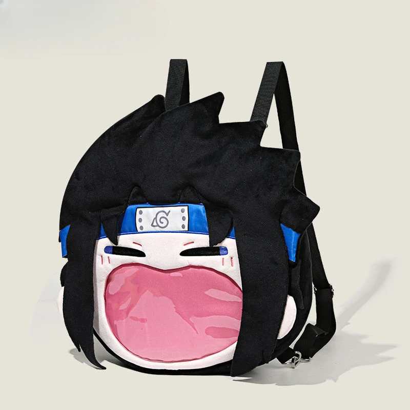 

Cartoon anime peripheral Naruto Uchiha Sasuke big mouth pain bag cute storage plush doll backpack student boy children's gift