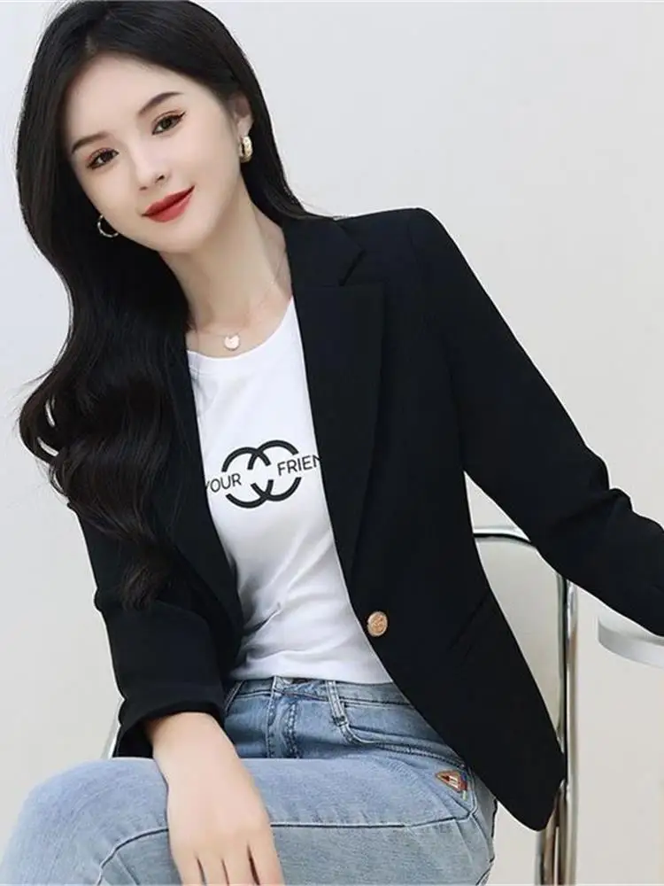 

Beige Suit Jaet Women's Casual Faion Spring New Sle Long Sve Office Wear One Button Closure Cleanfit Ladies