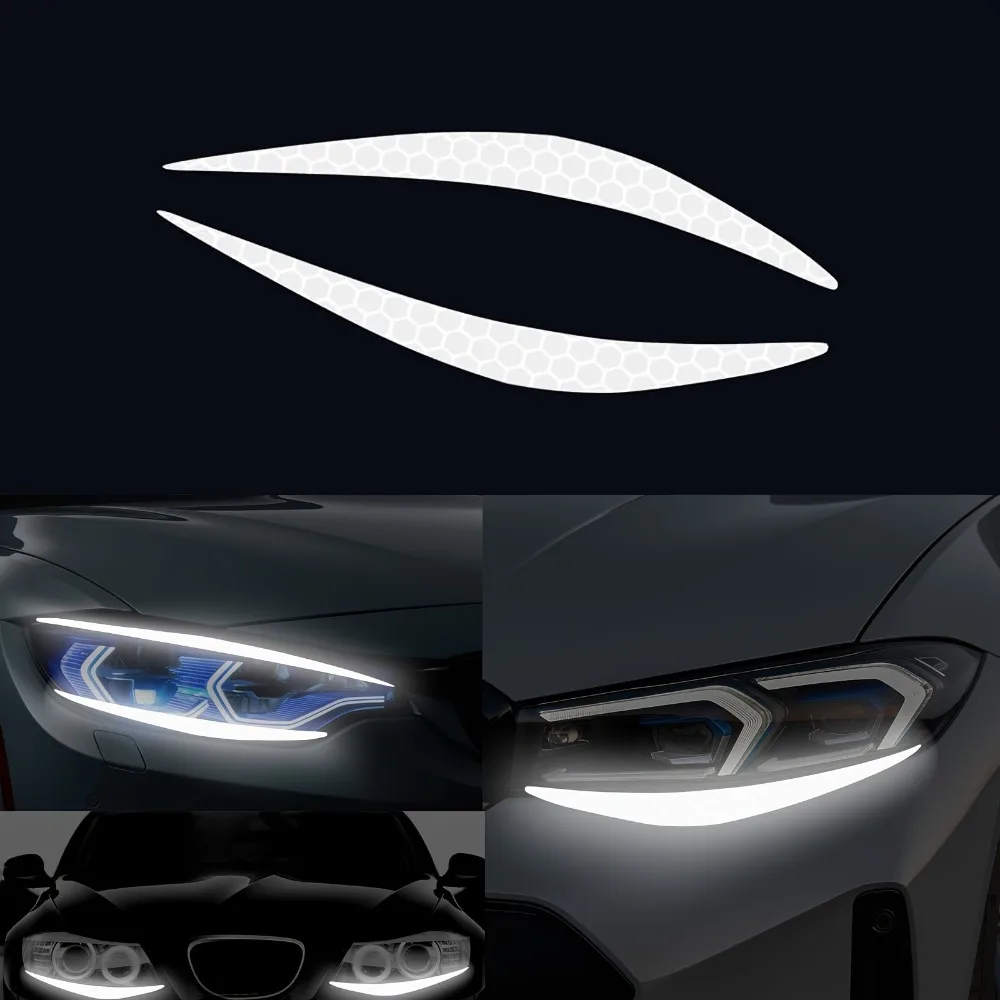 2pcs/1pair Reflective Eyeliner Car Headlight Eyebrow Stickers Waterproof  Front Light Safety Warning Decals Creative Decoration