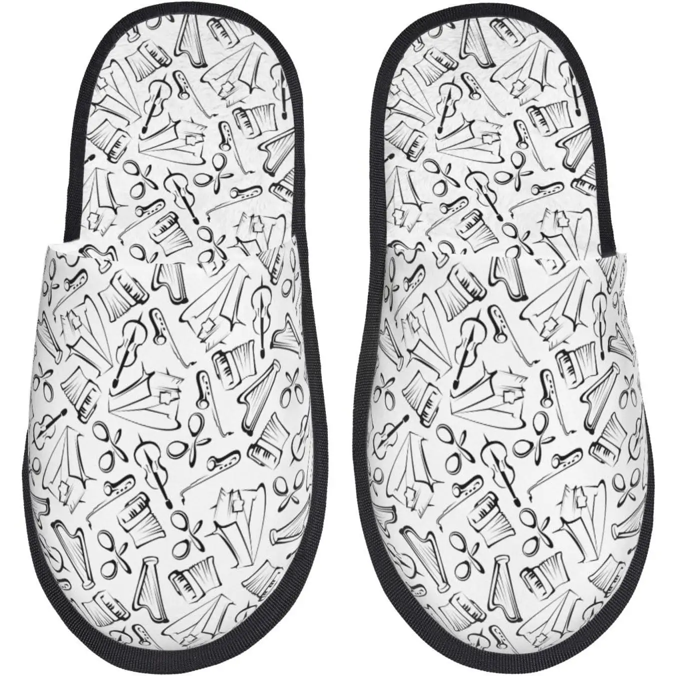Black White Music Print Women'S Fuzzy Slip On Indoor Outdoor Winter House Slippers Guest Slippers for Bedroom Women Print