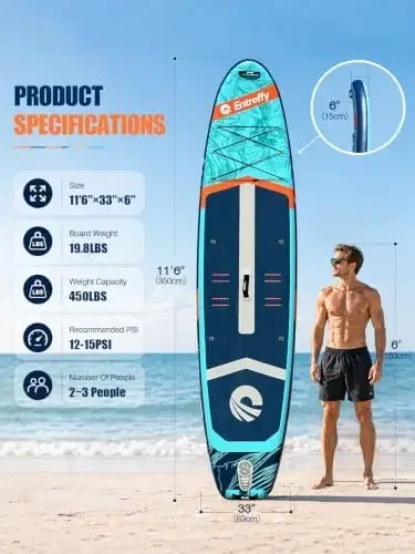 Iatable Stand Up Paddle Board, 11'6“ x 33” Extra Wide SUP | Paddleboard for Family/Adults/Beginners 450LBS acity