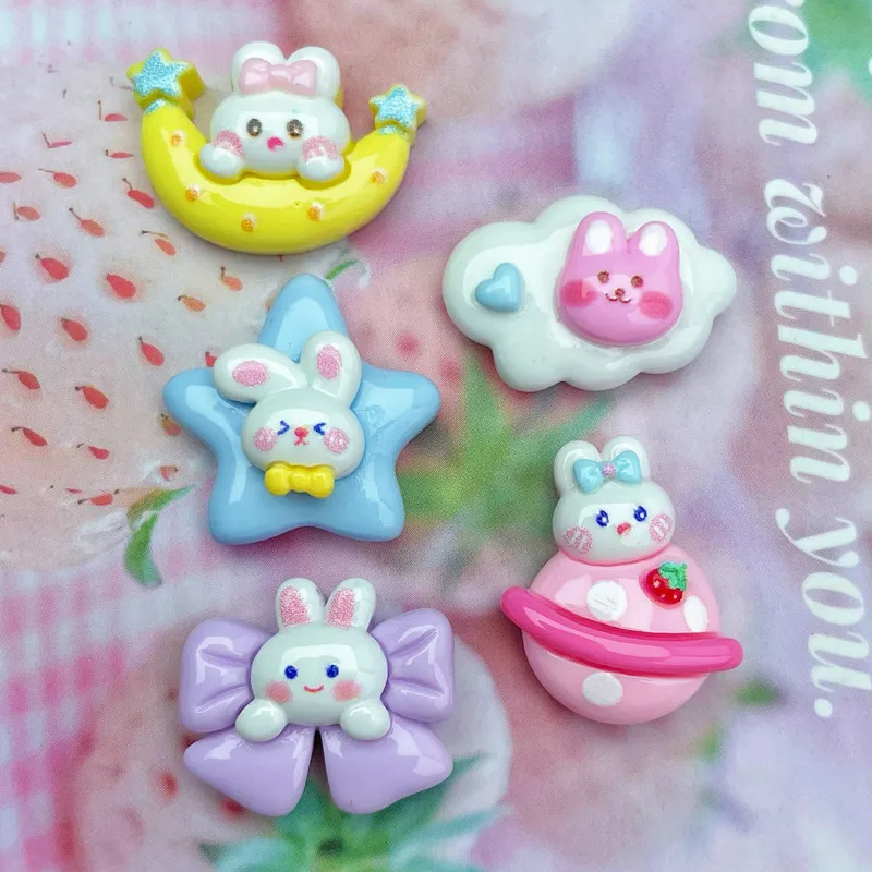 10Pcs Kawaii Cartoon Rabbit Series Resin DIY Cream Glue Shoes Hat Icebox Barrette Mobile Phone Case Scrapbook Flat Back Patch