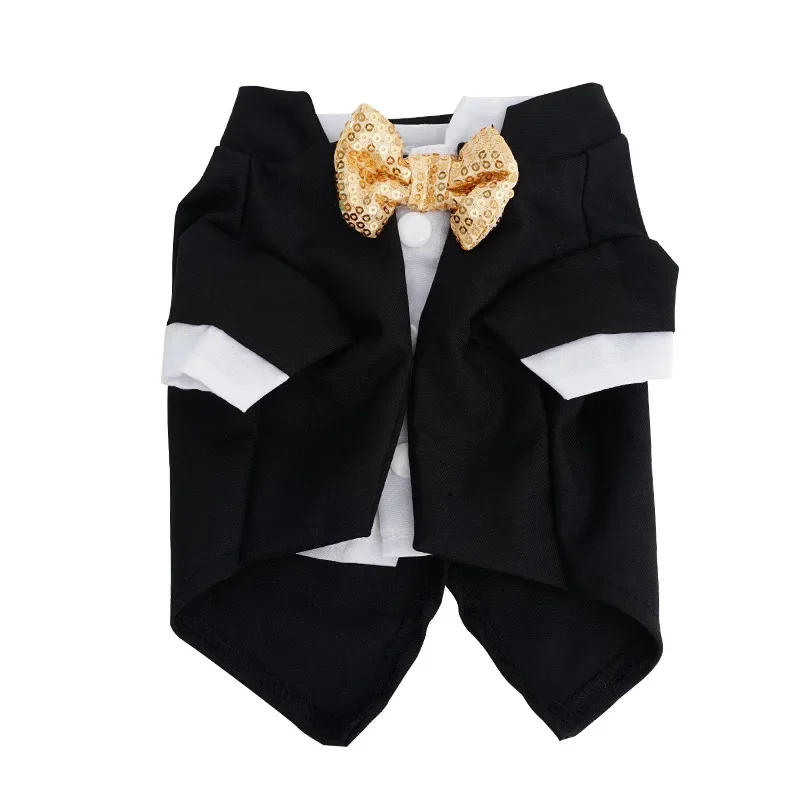 Dog Gold Sequin Tuxedo for Small Dogs Black Suit Formal Shirt Gentleman Dog Suit Party Puppy Cat Dressup Clothes