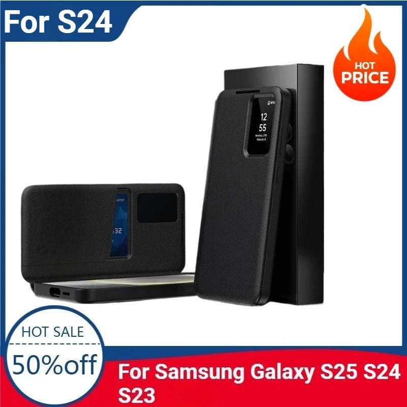 

Smart APP Sleep Awake Flip Cover For Samsung Galaxy S25 S24 S23 Ultra Plus Window View Flip-free Answer Calls Leather Cases