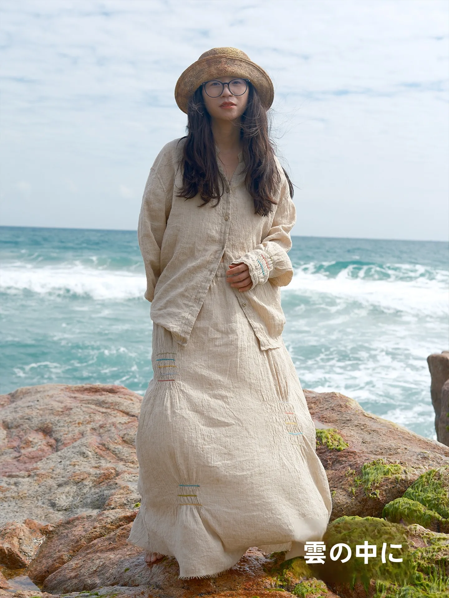 

Рубашка из льняной хлопковой ткани с ручной вышивкой, художественной плиссированной текстурой, свободного кроя, без карманов, дышащая, тонкая модель, новый стиль 2026 года