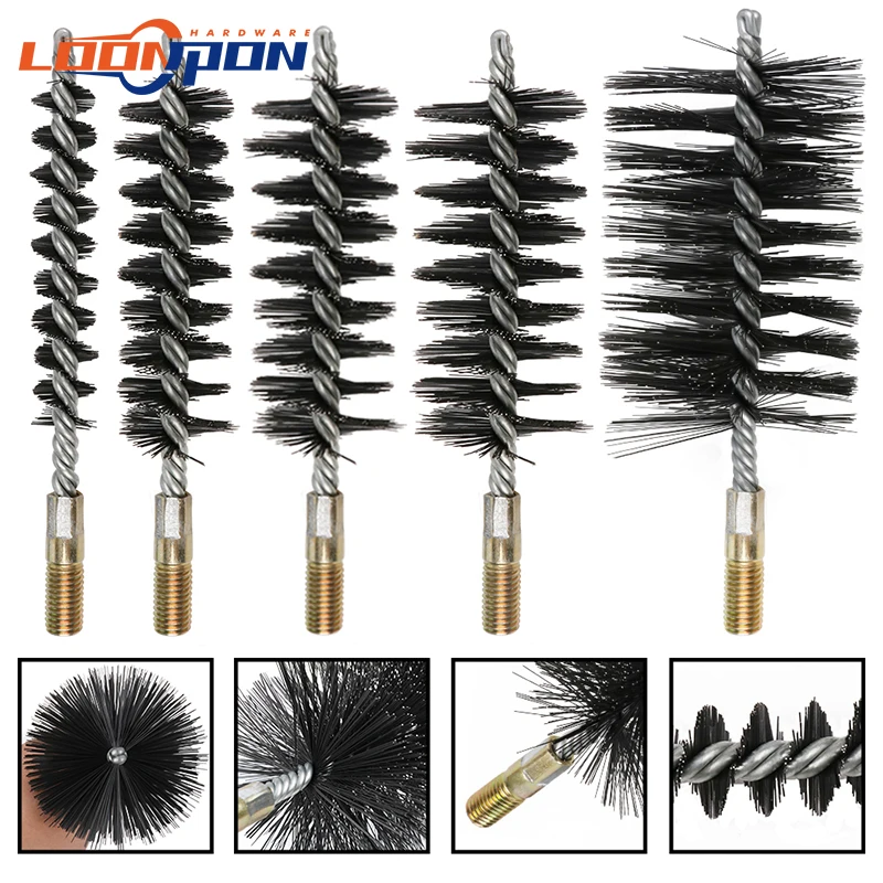 Loonpon 18-75mm Thread Wire Brush Metal Handle Pipe Tube Cleaning Chimney Brush Stainless Steel Wire Pipe Cleaning Brush