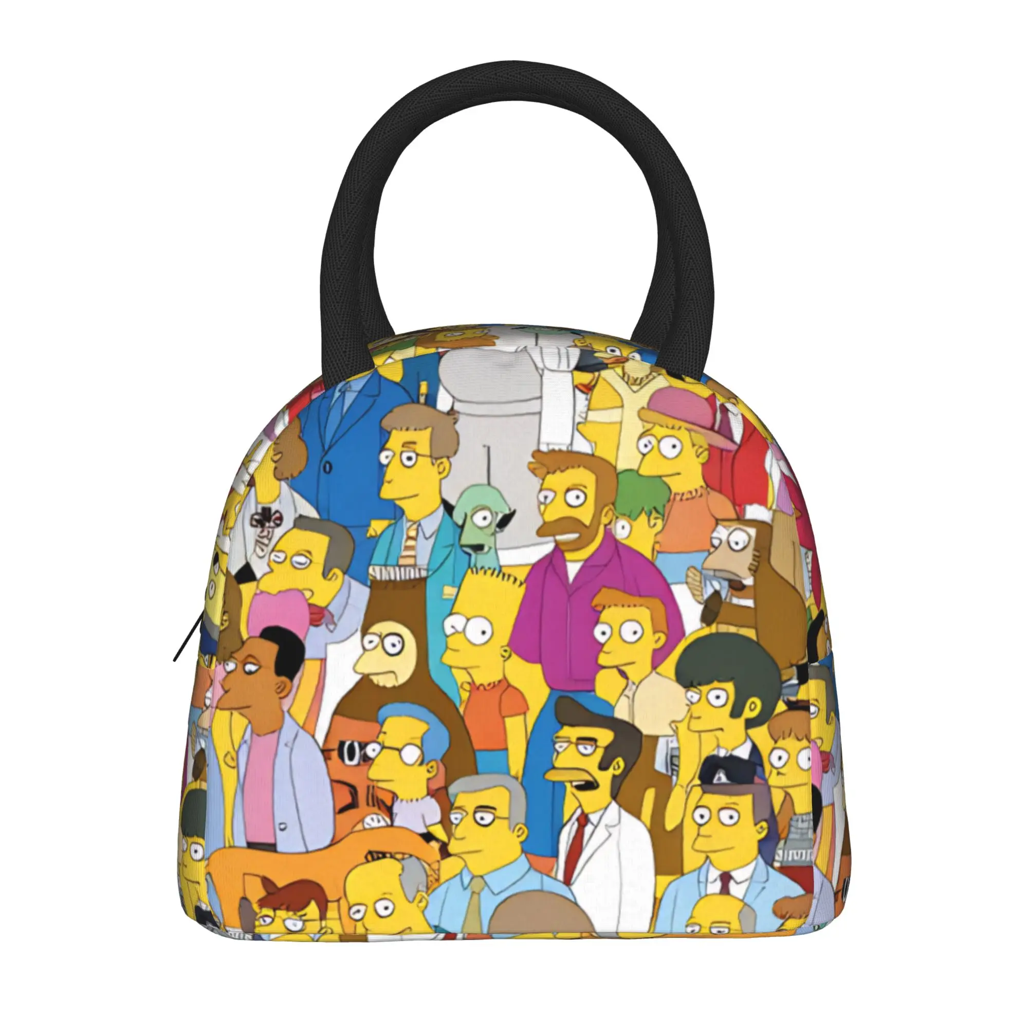 S-Simpsons Yellow Faces Cartoon Group Portrait Lunch Bag Casual Lunch Box Women School Cooler Bag Oxford Design Tote Food Bags
