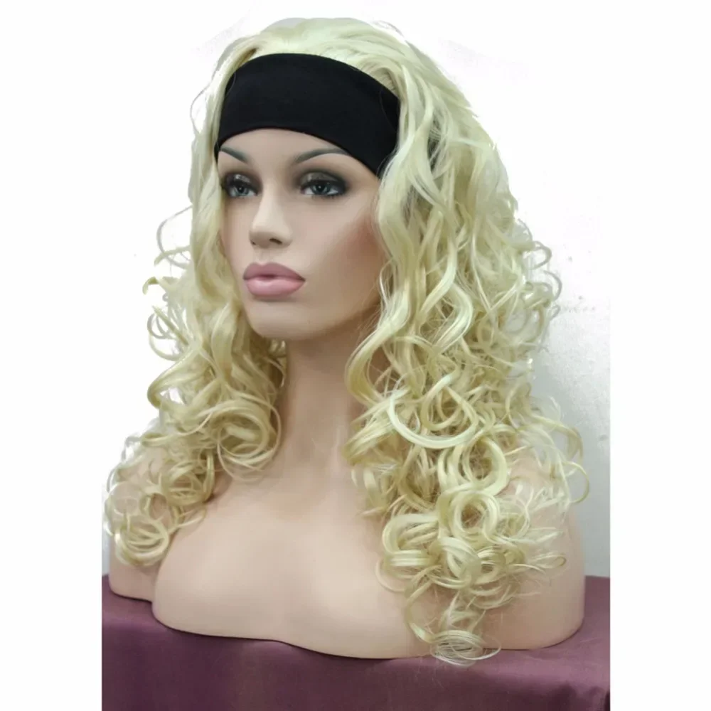 StrongBeauty mujeres peluca sintética largo rizado 3/4 pelo 3/4 negro/Rubio Natural diadema pelucas