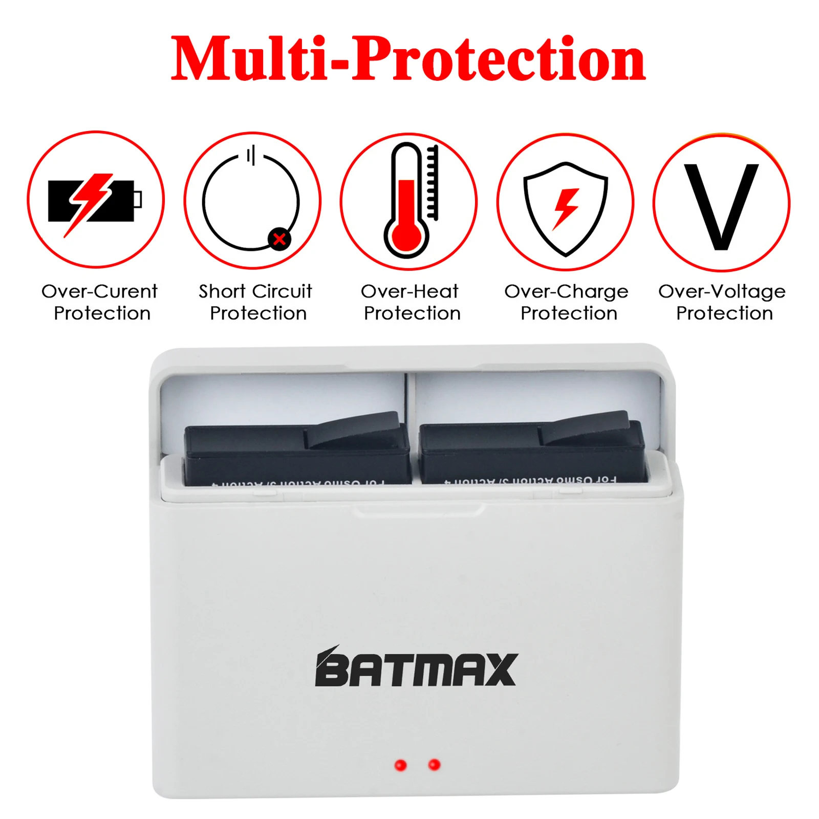 Batmax 1800mAh Battery for Osmo Action 4 battery+Dual Charger Box for DJI Osmo Action 4, Osmo Action 3 Sports Camera Accessories