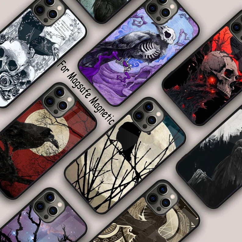 Goth Raven Creepy Night Magnetic Phone Case For APPLE iPhone 16 14 13 12 11 Pro Max 15 Plus Wireless Charge With MagSafe Cover