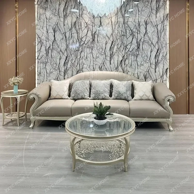 

Французский диван для гостиной, комбинированный американский кожаный диван из цельного дерева, большой диван для квартирыAsmt52