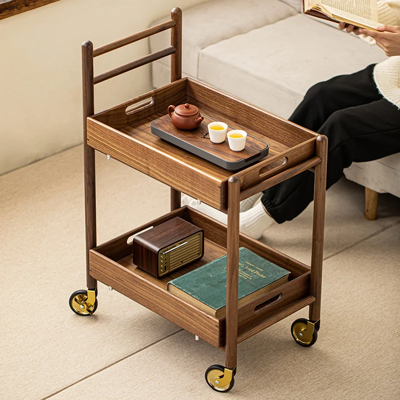 North American black walnut trolley removable side cabinet sofa side table household living room rack storage tea cart