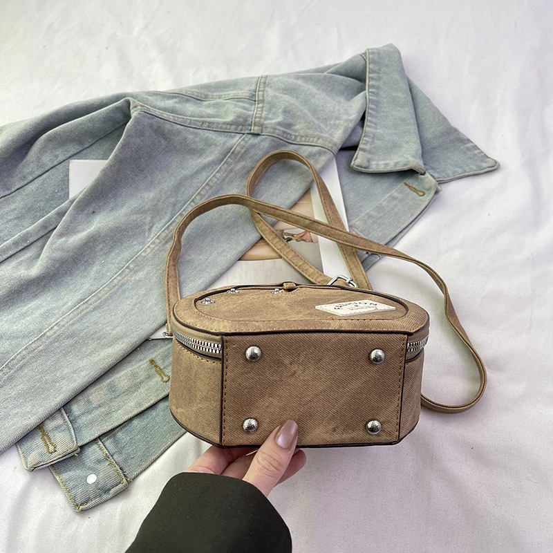 Runde Handtasche Retro Shoudler Taschen für Frauen 2024 Mini kleine Umhängetasche klassische Pu Griff Geldbörse Bolasas runde Einkaufstasche – Detail 13