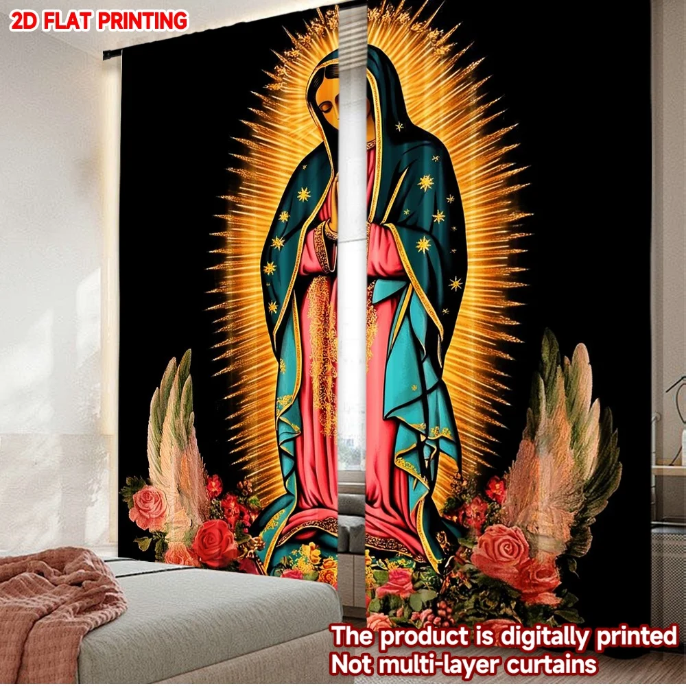 2D flat printing 2pcs Curtain Drapes Our Lady of Guadalupe Digital Printed Polyester Drapes Family Party Decoration Use for