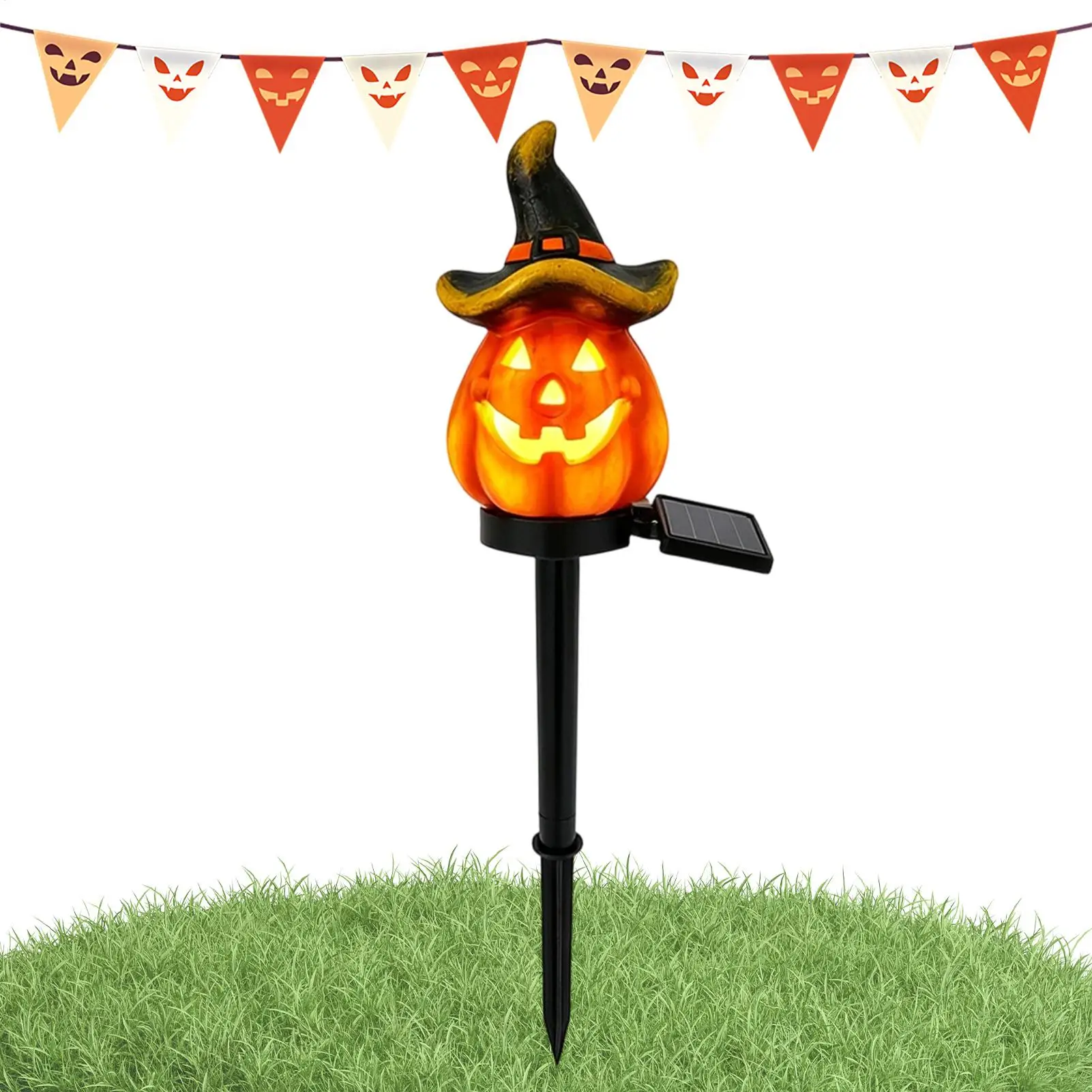Solar Pumpkin Stakes Waterproof Garden Stake Figurine Spooky Horror Decor Solar Powered Halloween Decorations For Pathway Front
