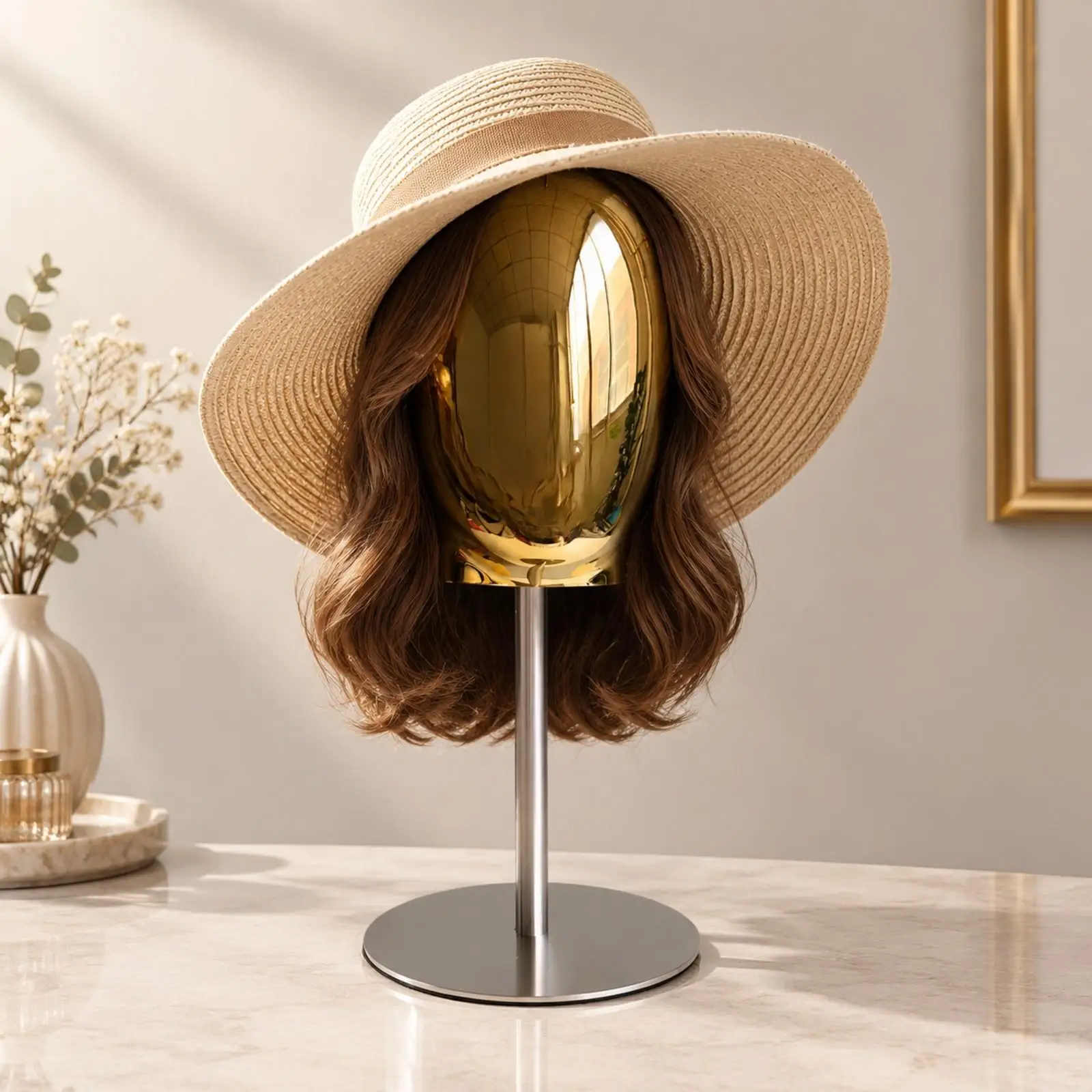 Hat Display Stand for Headwear Showcase with Plastic Head Form and Steel Base for Shop Accessory Display Rack