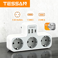 TESSAN Multiple EU Standard USB Socket Wall Socket 6-in-1 Plug Socket with 3 AC Outlets Adapter Wall Charger for Home Office