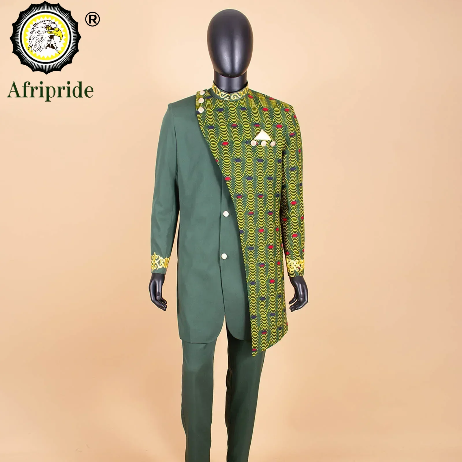 African Suits for Men Embroidery Print Blazer and Pants Set Business Dress Suit with Kerchief Party Wedding Evening A2316023