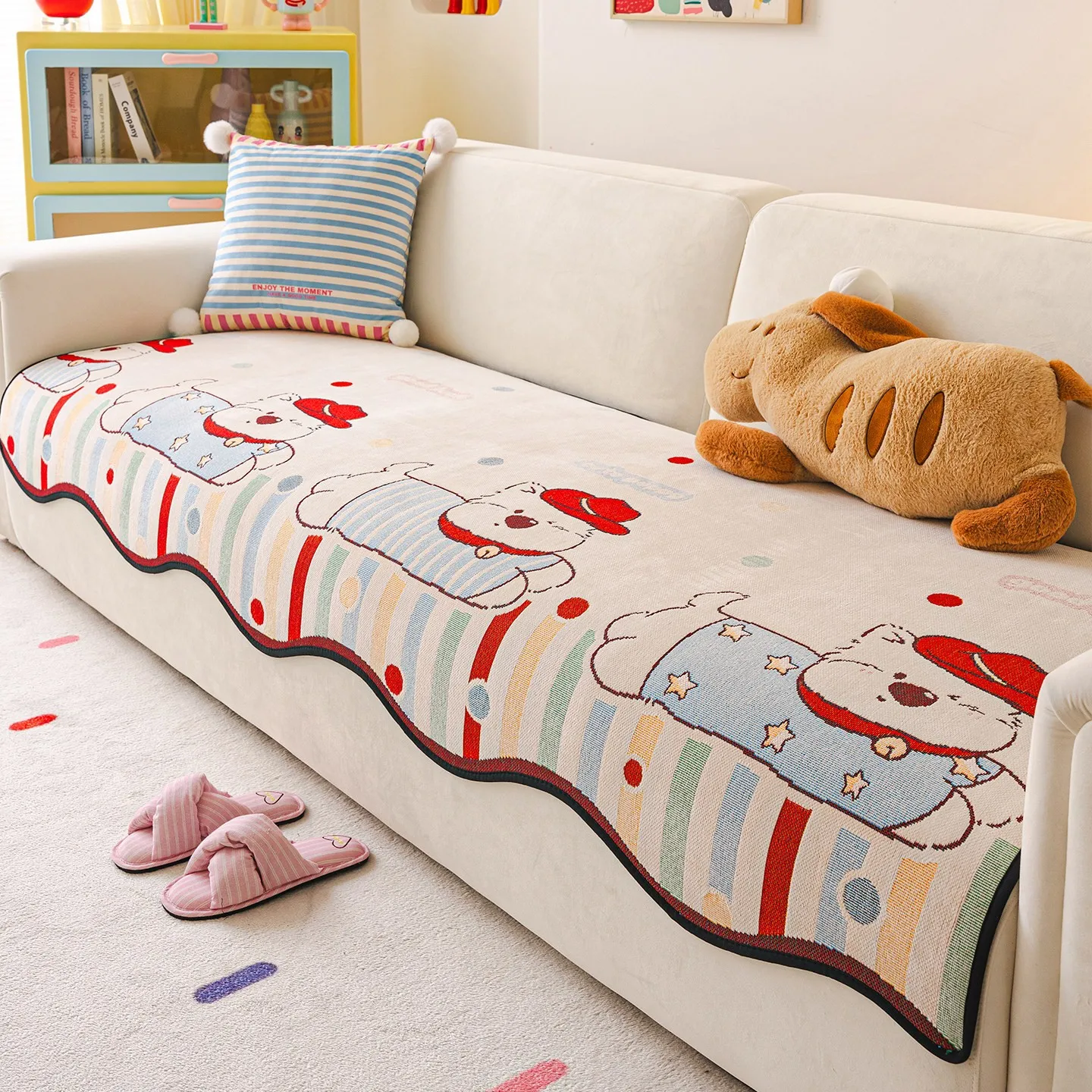 1pc Cartoon Sofa Cover Irregular Straight Sofa Cushion Anti Cat Scratch  Machine Washable Couch Protector Covers