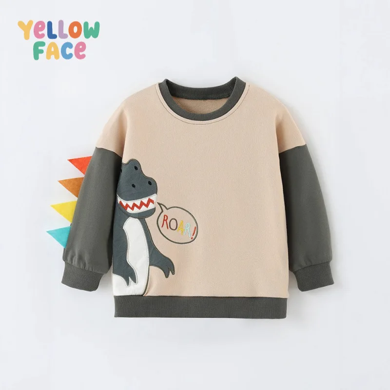 Spring Autumn Boy Girl Dinosaur Embroidery Sweatshirt Children Pure Cotton Crewneck Long-sleeve Pullover Kid Casual School Wear