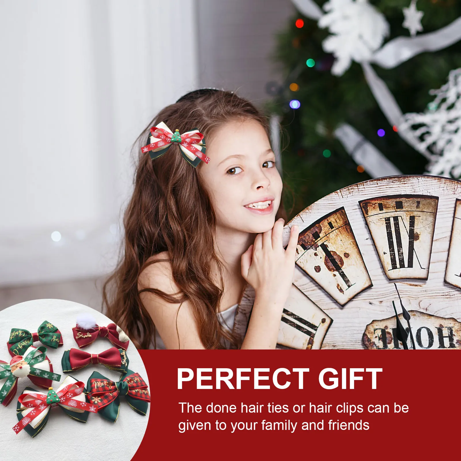 

1Set DIY Hair Clip Making Kit Christmas Themed Ribbon Set for Hair Ties Bowknots Crafts Xmas Headdress Decorations Supplies