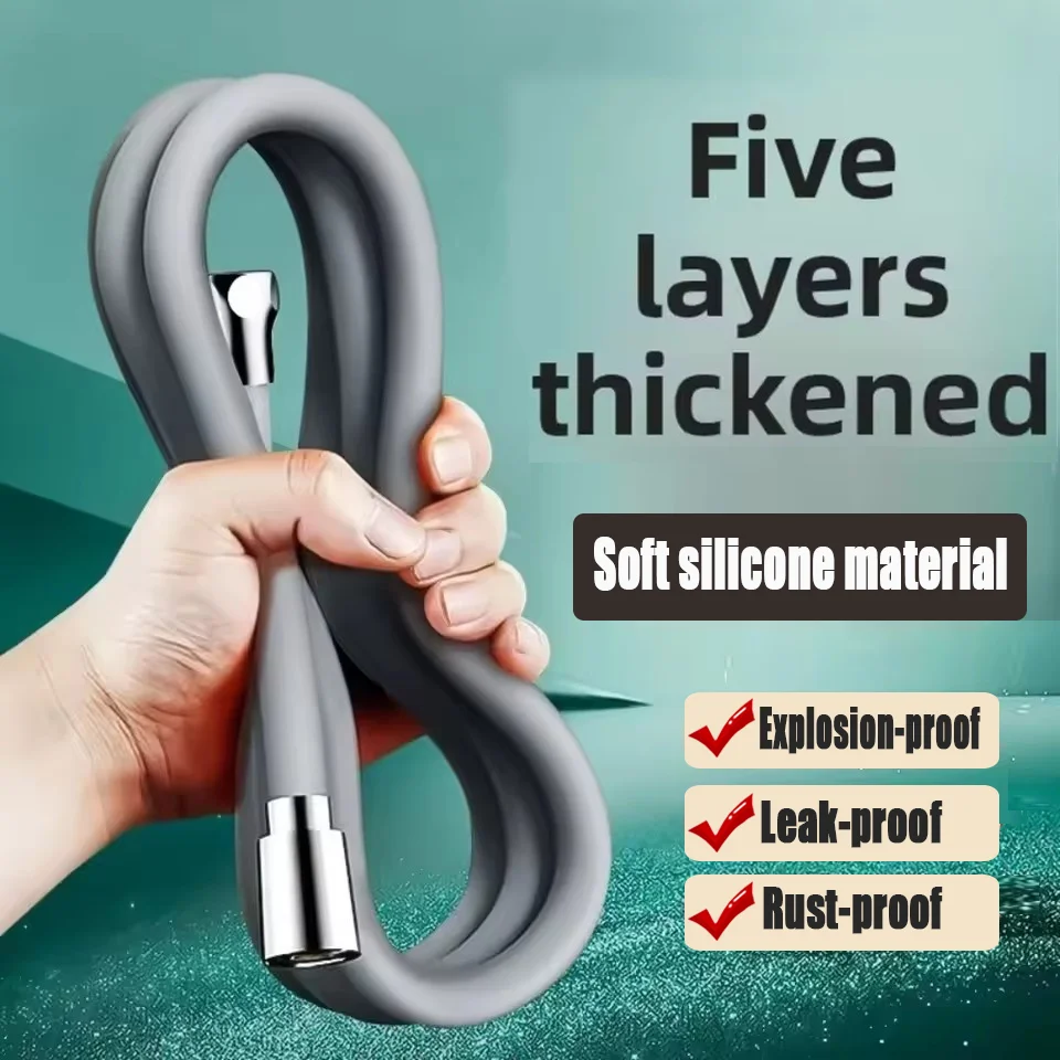 

1,5 м, 2 м, 3 м, силиконовый герметичный шланг для насадки для душа, гибкая труба с защитой от намотки, мощная взрывозащищенная душевая трубка высокого давления