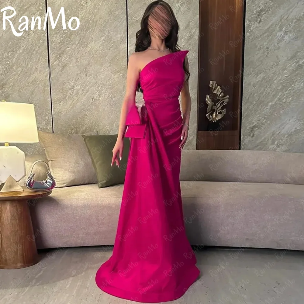 

RanmoElegant Prom Gown Strapless Backless Side Split Wedding Party Dress Shiny Satin Pleated Trailing Evening Dress Customized