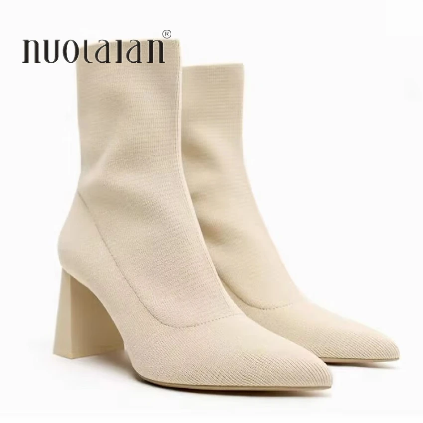 Sexy Sock Boots Knitting Stretch Boots High Heels for Women Fashion Shoes 2024 Autumn Winter Ankle Boots Female Size 42