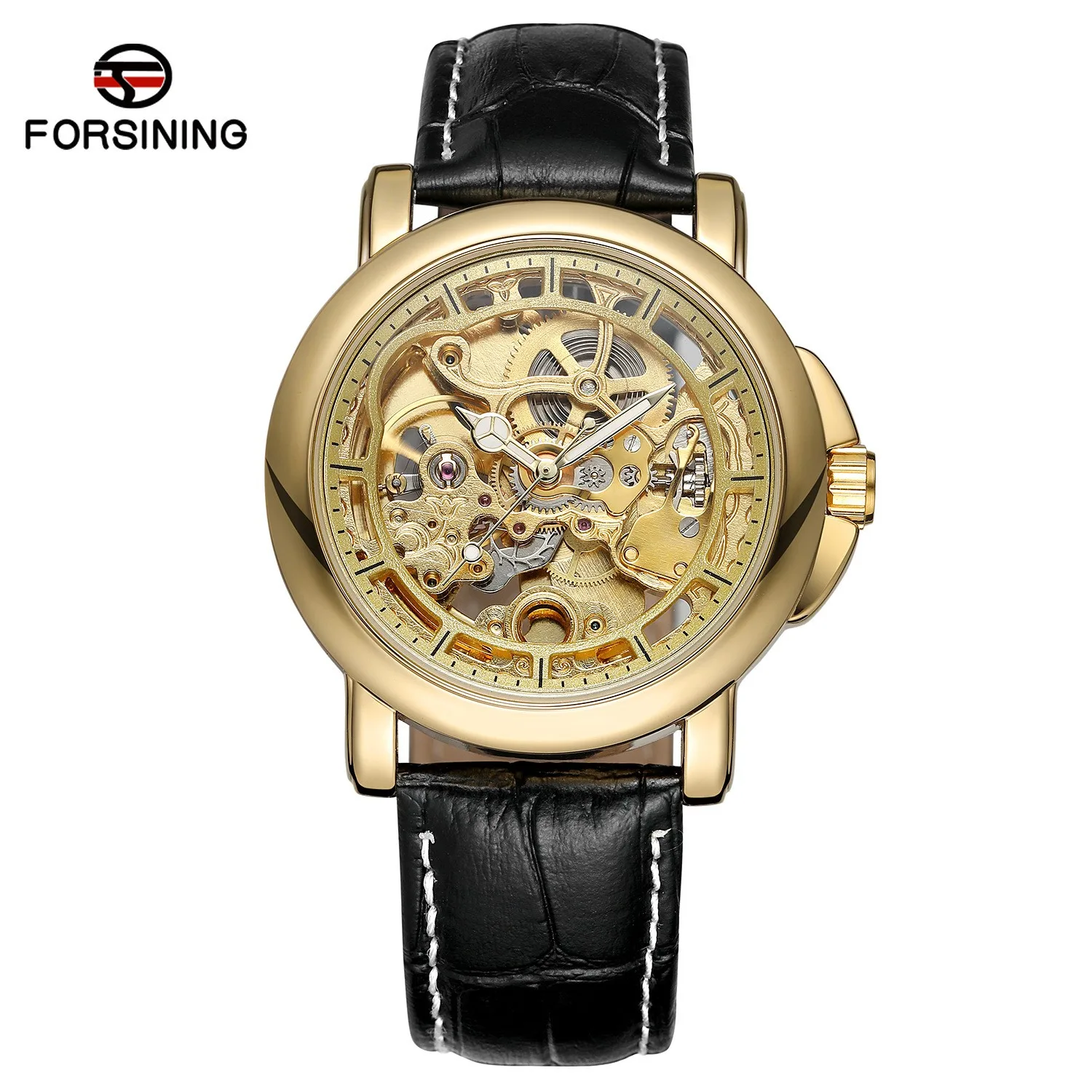 

Fashion Forsining Top Brand Men's Luminous Automatic Movement Business Genuine Leather Skeleton Hollow Out Waterproof Watches