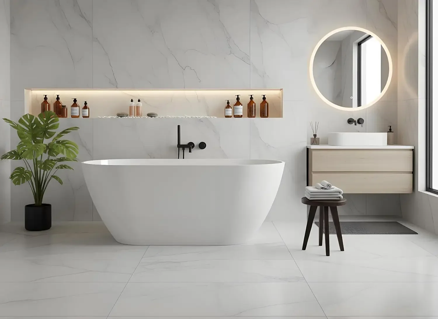 

Acrylic Freestanding Bathtub 59 inch – Elegant Oval Soaking Tub with Chrome Drain Assembly, Modern Stand Alone Bathtub for Bathr