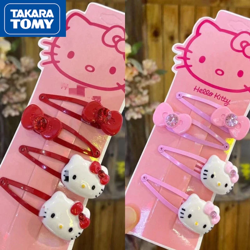 

TAKARA TOMY Hello Kitty Girl's New Bangs Light and Does Not Hurt Hairpin Children's Cute Sweet Bow Edge Clip-encrusted Headdress