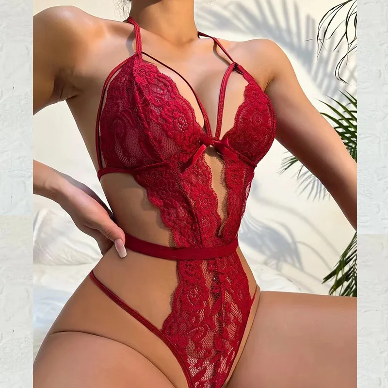 Set Lingerie Jaring Erotis Baru yang Seksi, Lingerie Renda dengan Bra Terbuka Model V Dalam, Lingerie Sensual Wanita, Kostum Seksi Eksotis Ukuran Besar