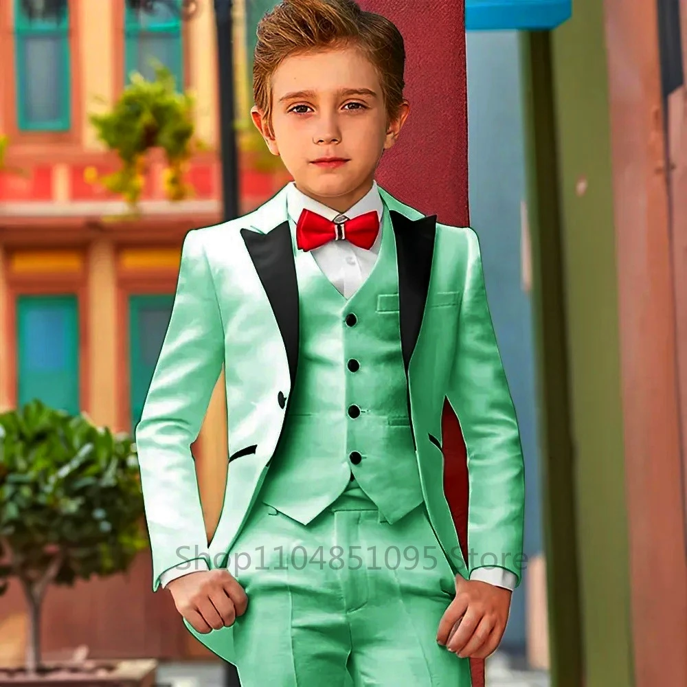 Newest Kids Suit Set 2-18 Years One Button Boy's 3 Pieces Formal Suit Blazer Vest Pants Wedding Guest Tuxedo Piano Children Suit
