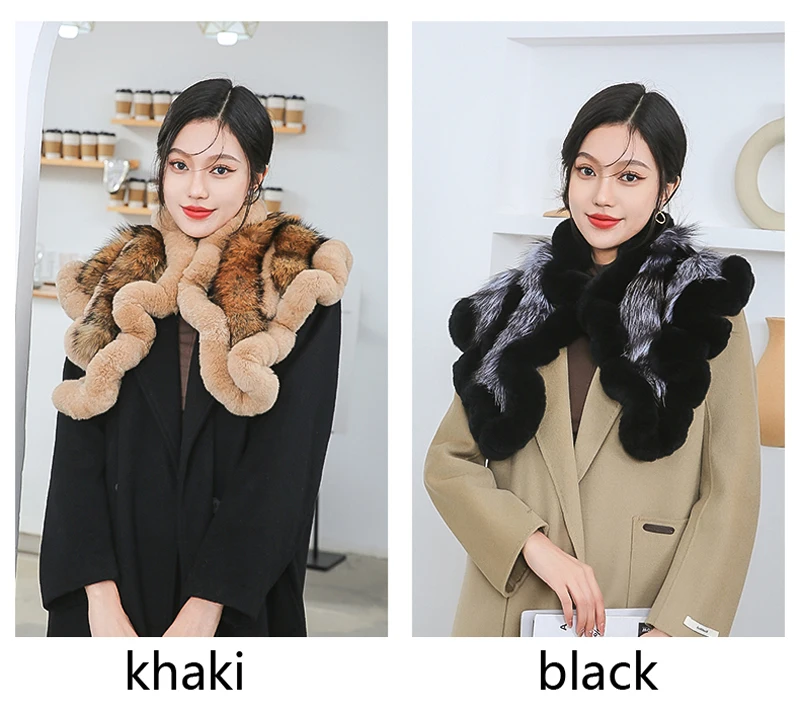 Neuer Damen-Winterschal aus echtem Rex-Kaninchenfell, Warmer Weicher Silberfuchs-Fellschal, Modischer Damen-Poncho aus 100% Echtem Rex-Kaninchenfell – Detail 4