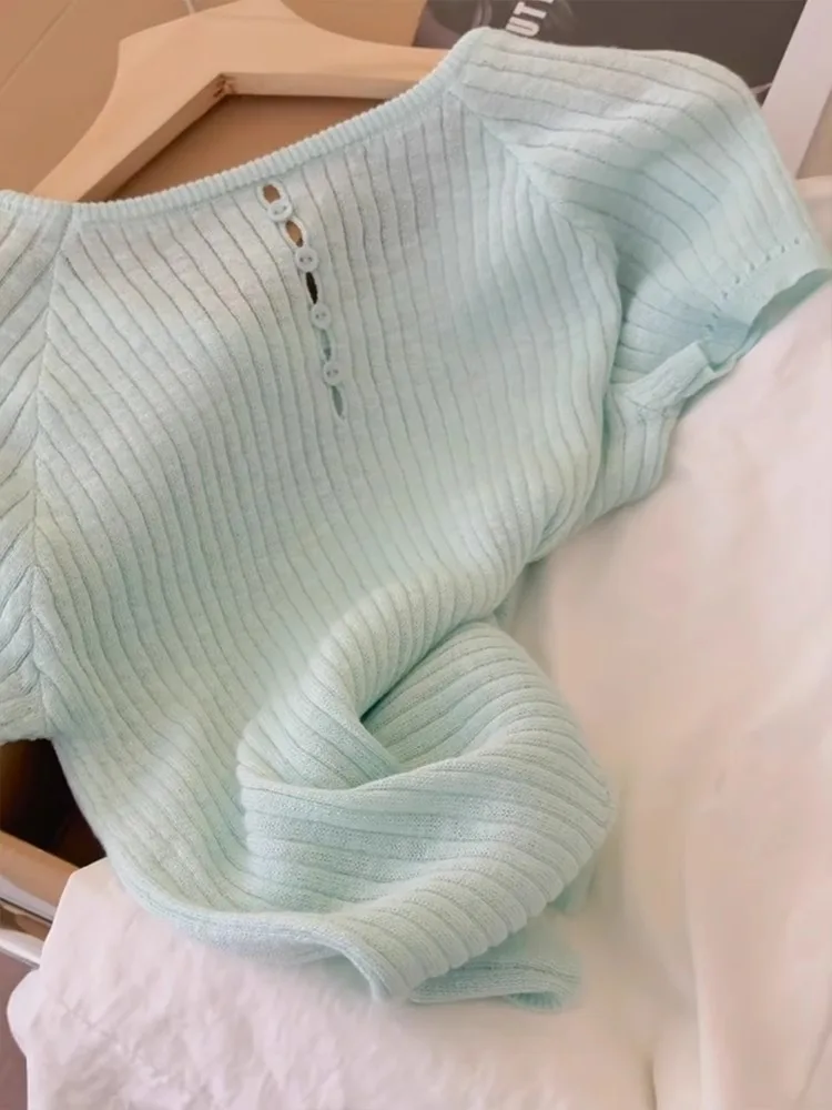 Menthe een tricoté glace soie ort Sve T-shirt femme Faion été Dopane Chic haut respirant humidité ng rond...