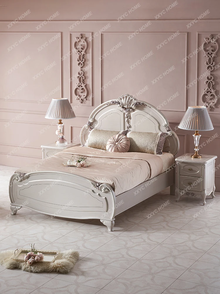 

Court French Style Furniture European Style Villa Bedroom Solid Wood Carved Princess Girl Single White Bed