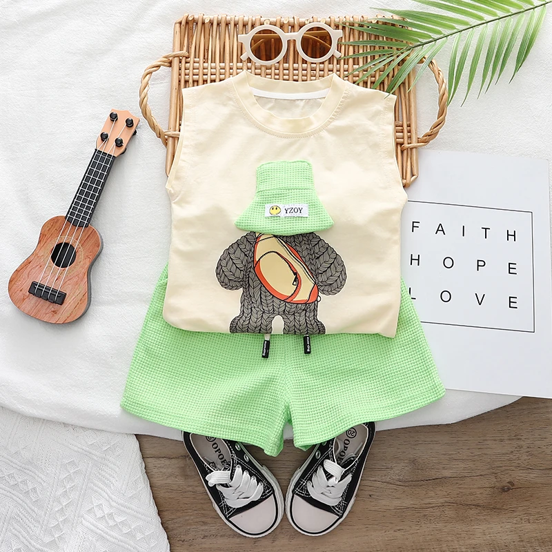 New Summer Baby Boys Clothes Suit Children Cartoon Vest Shorts 2Pcs/Sets Infant Outfits Toddler Casual Costume Kids Tracksuits