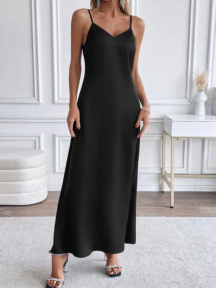 COOL BABES-2 Women\'s Maxi Dresses New Summer Black Sexy Deep V-neck Sling Backless Dress Female High Quality Slim Dress Clothing