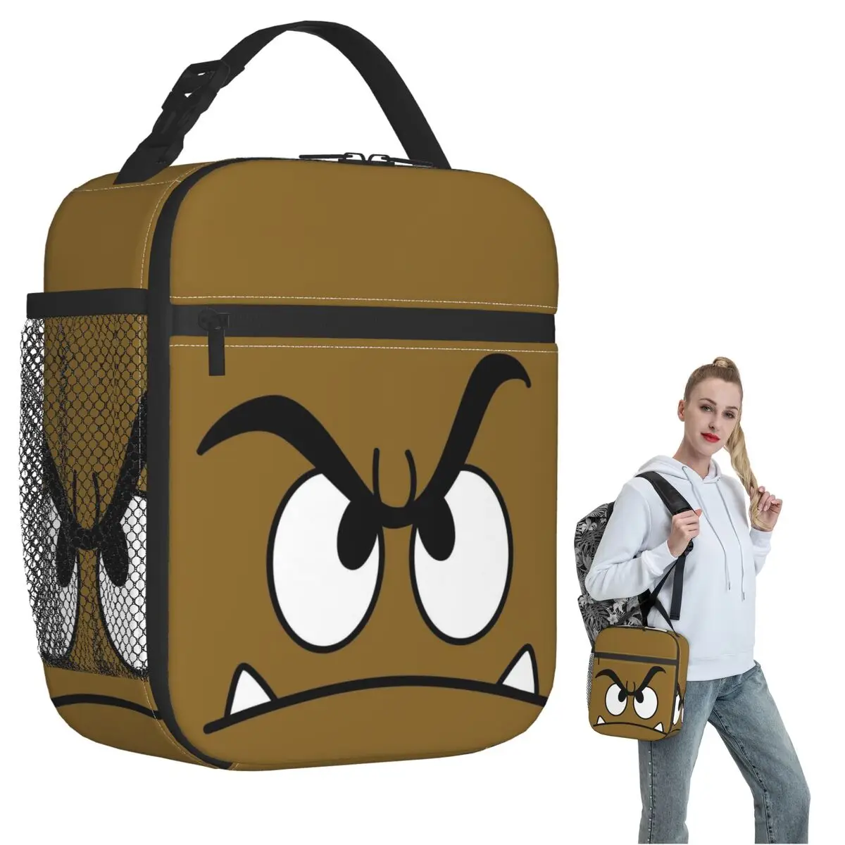 Goomba Face Insulated Lunch Bag for Women Kids Portable Food Boxes Thermal Lunch Box Tote