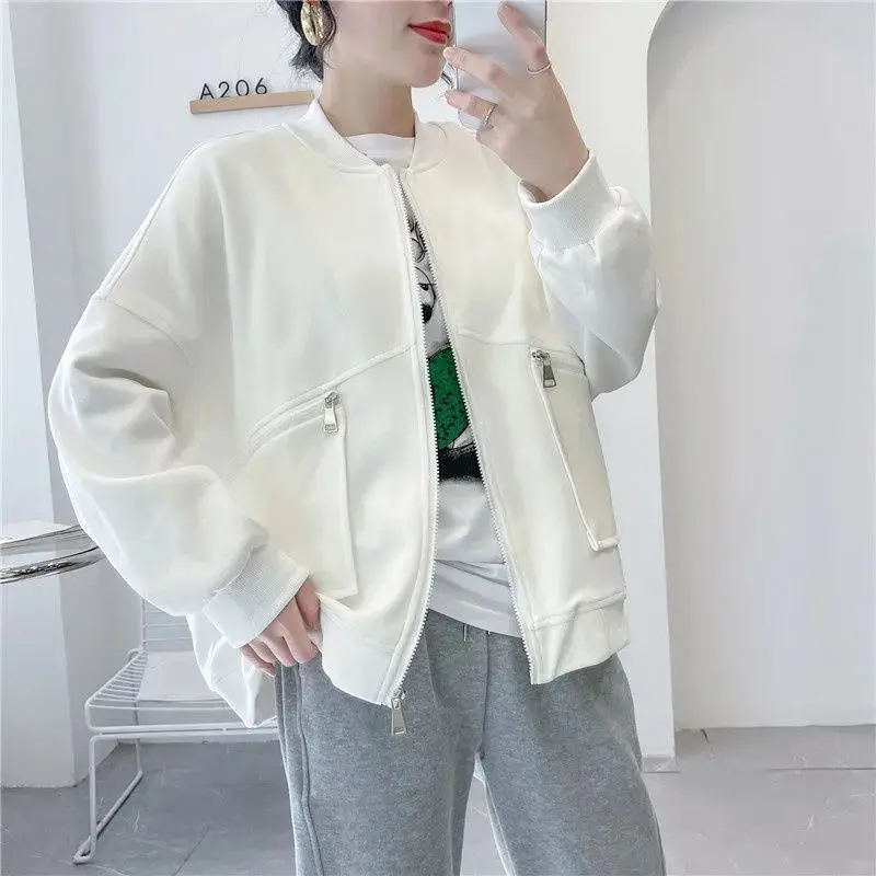 2023 New Spring and Autumn Fashion Trend Foreigner Versatile Casual Loose Sport Solid Color Zipper Women's Baseball Coat