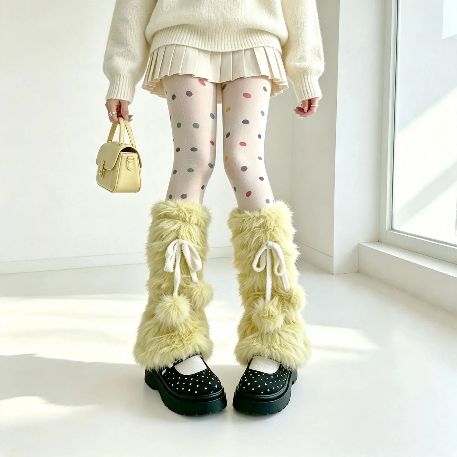 Retro Niche Design Thick Plush Leg Cover for Women's Winter Warmth Horn Socks Slim Mouth Y2K Subculture Millennium Leg Cover