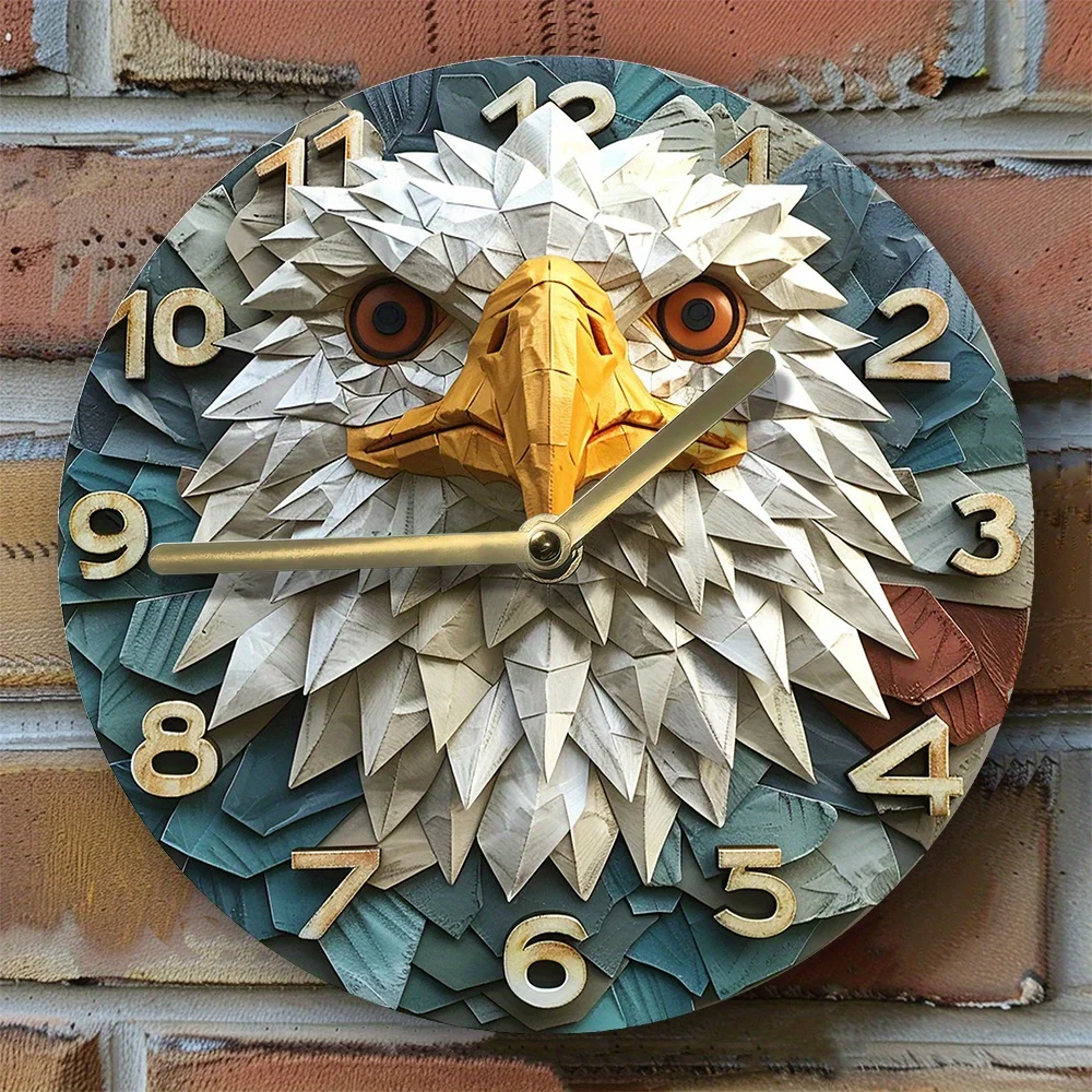 Reloj de pared silencioso con efectos 2D, tema de águila calva, kit de montaje DIY, incluye movimiento de reloj, perfecto para decoración de dormitorio de otoño