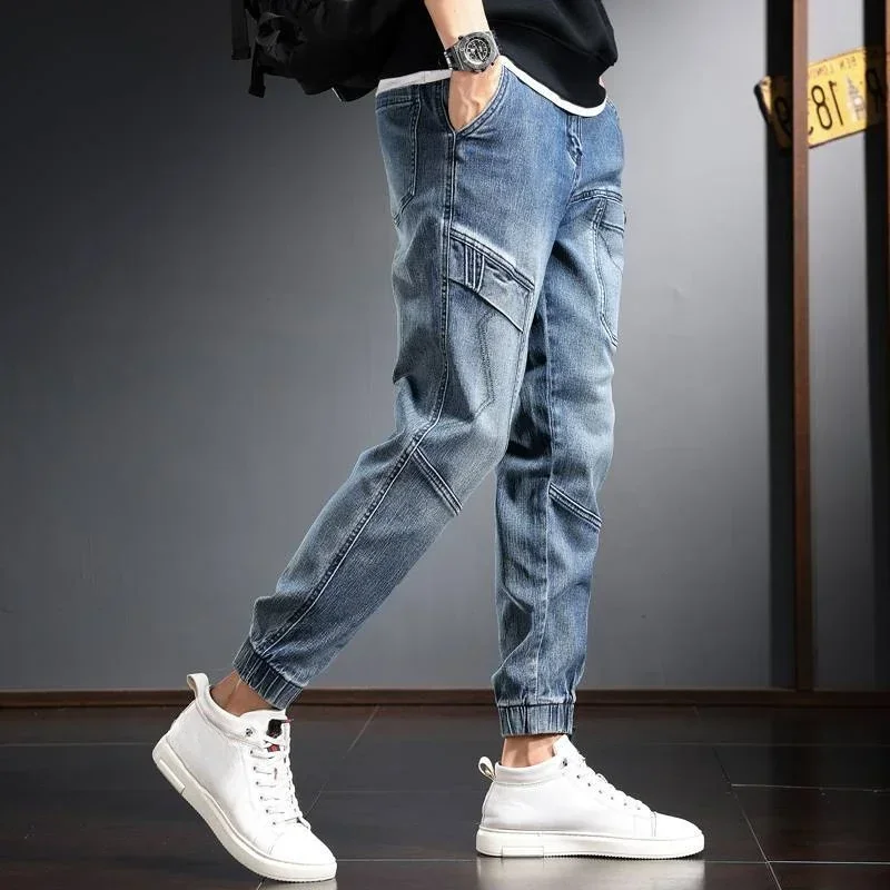 Trousers Harem Spliced Male Cowboy Pants Jeans for Men Cargo Harajuku Baggy Stacked Buggy Summer Original Denim Korean Style Xs