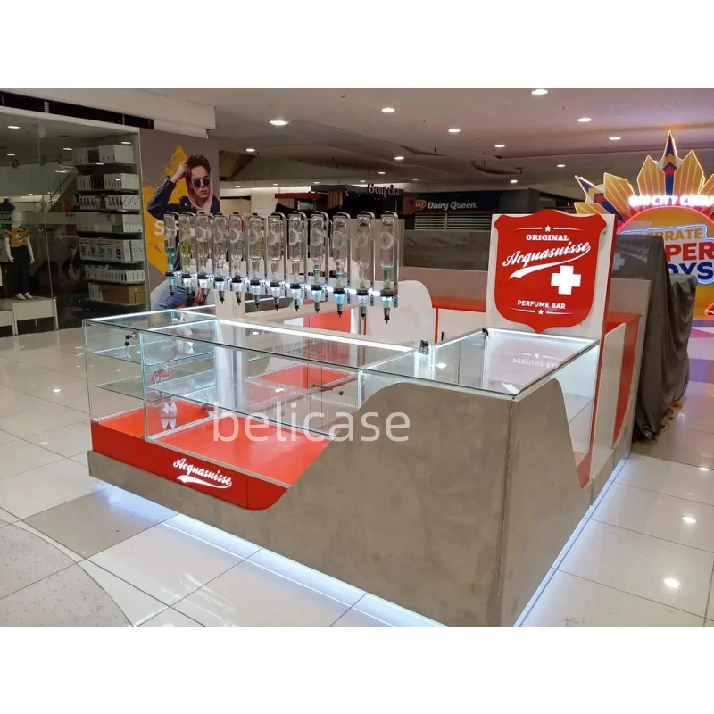 

Customized. Modern MDF perfume display showcase perfume bar kiosk shopping mall interior decoration perfume kiosk design