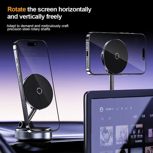 Imagen 2 del producto Soporte magnético de vacío para teléfono de coche, carga inalámbrica de 15W, diseño plegable, rotación de 360 grados para escritorio de coche, soporte para teléfono para baño